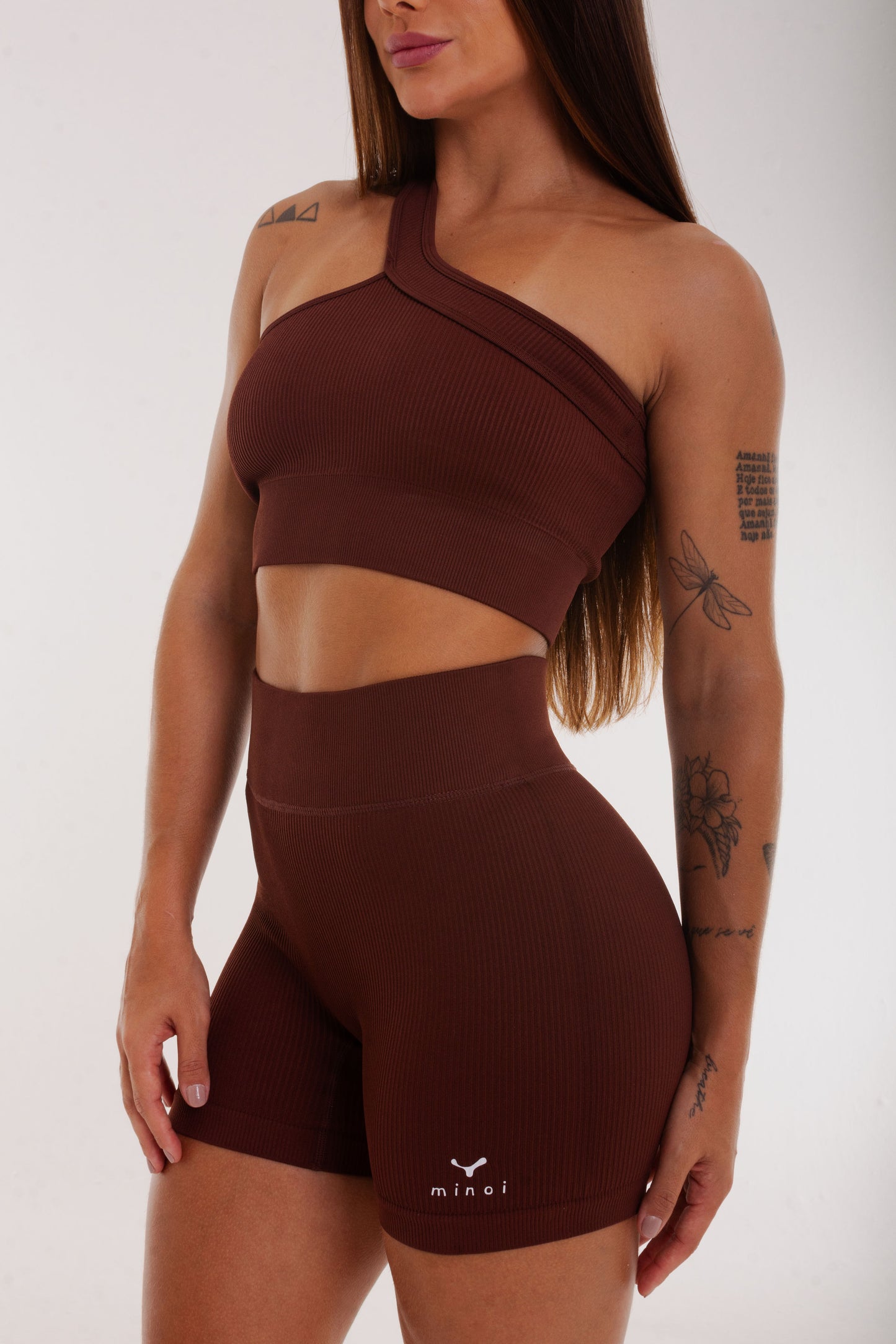 Mix & Match - Rib Cross Shoulder Sports Bra in brown
