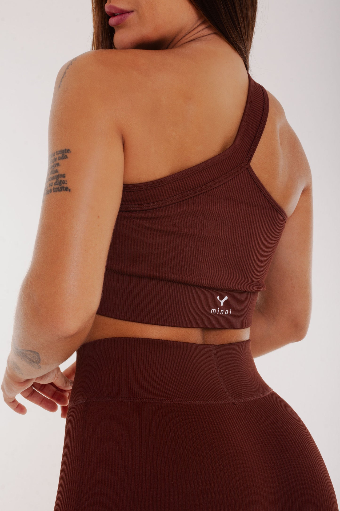 Mix & Match - Rib Cross Shoulder Sports Bra in brown