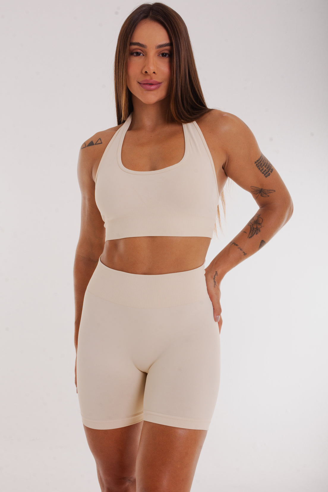 Lux & Curve - Halterneck Sports Bra in off white