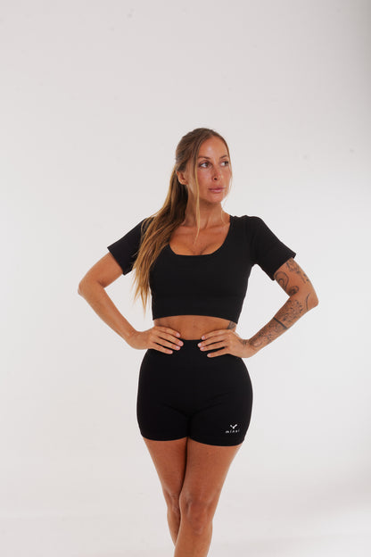 Mix & Match - Rib Shortsleeve V-Neck in black