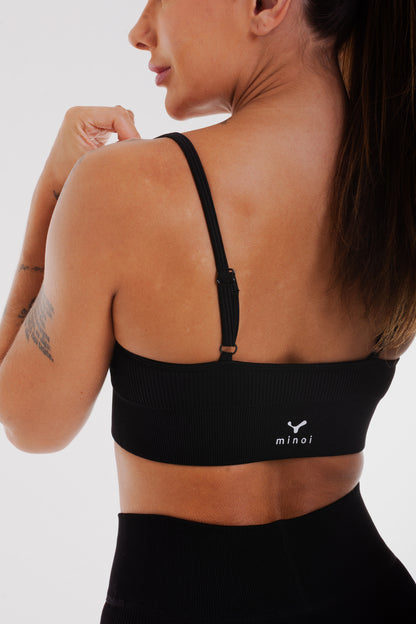 Mix & Match - Rib scoop-neck Sports Bra in black